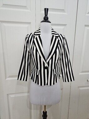 Forever 21 Punk Goth Beetlejuice Black & White Striped Blazer Jacket Top S